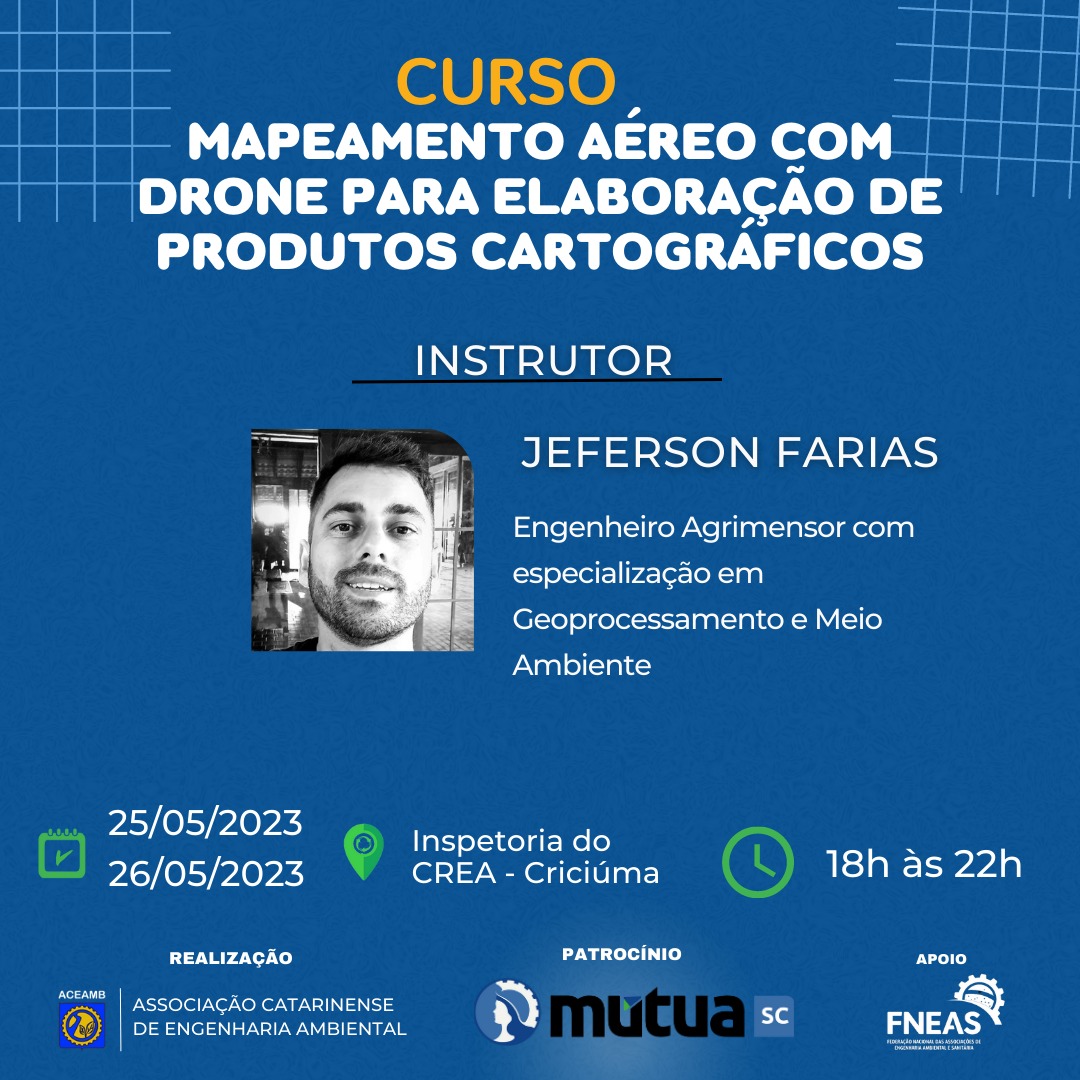 Leia mais sobre o artigo CURSO MAPEAMENTO AÉREO COM DRONE PARA ELABORAÇÃO DE PRODUTOS CARTOGRÁFICOS
